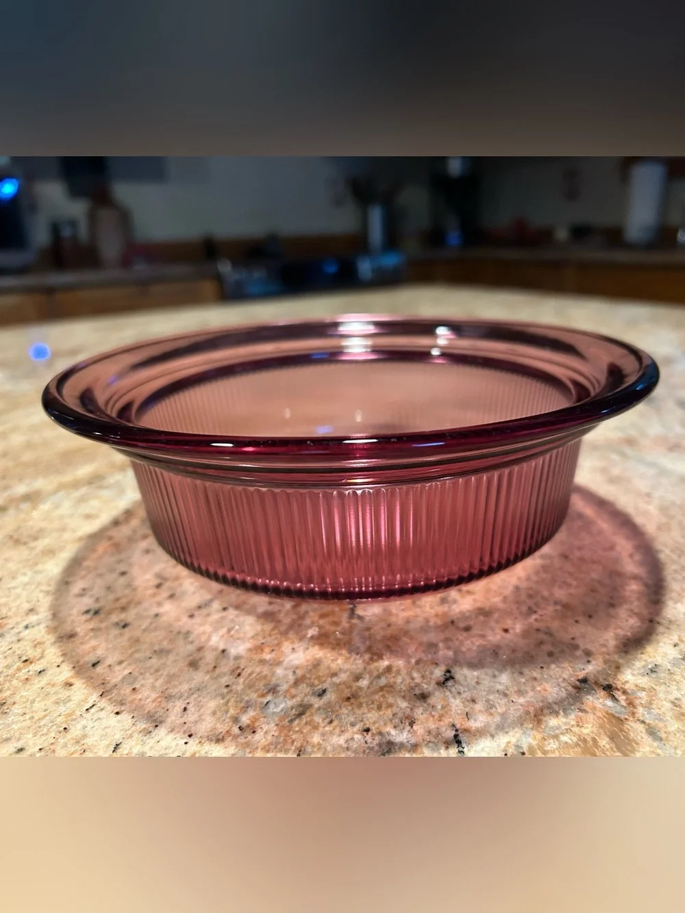 Corning Visions V-30-B Cranberry Ribbed Glass Ovenware 24oz. w/Pyrex Lid V-1-C